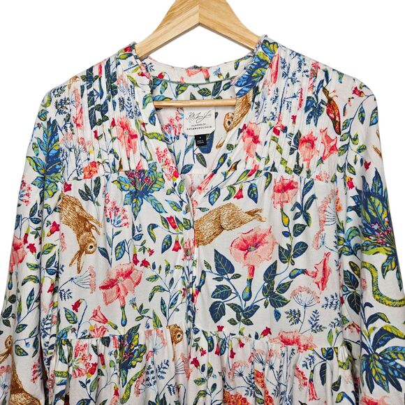 Anthropologie KELLY LOUISE JUDD Whimsical Flannel Sleep Dress Small Rabbits - Picture 3 of 9